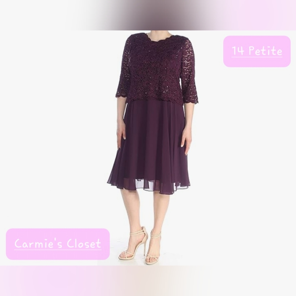 🔥NWT🔥OBO🔥 🔵 Alex Evenings Mock Two-Piece Cocktail Dress Size 14P